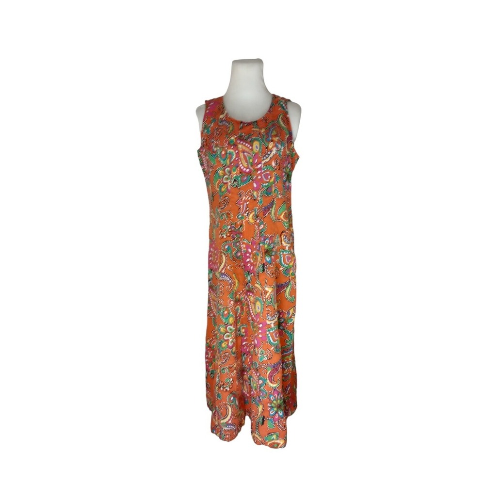 Choices 100% Linen Sleeveless Floral Print side zip Dress Size M Colorful Indie